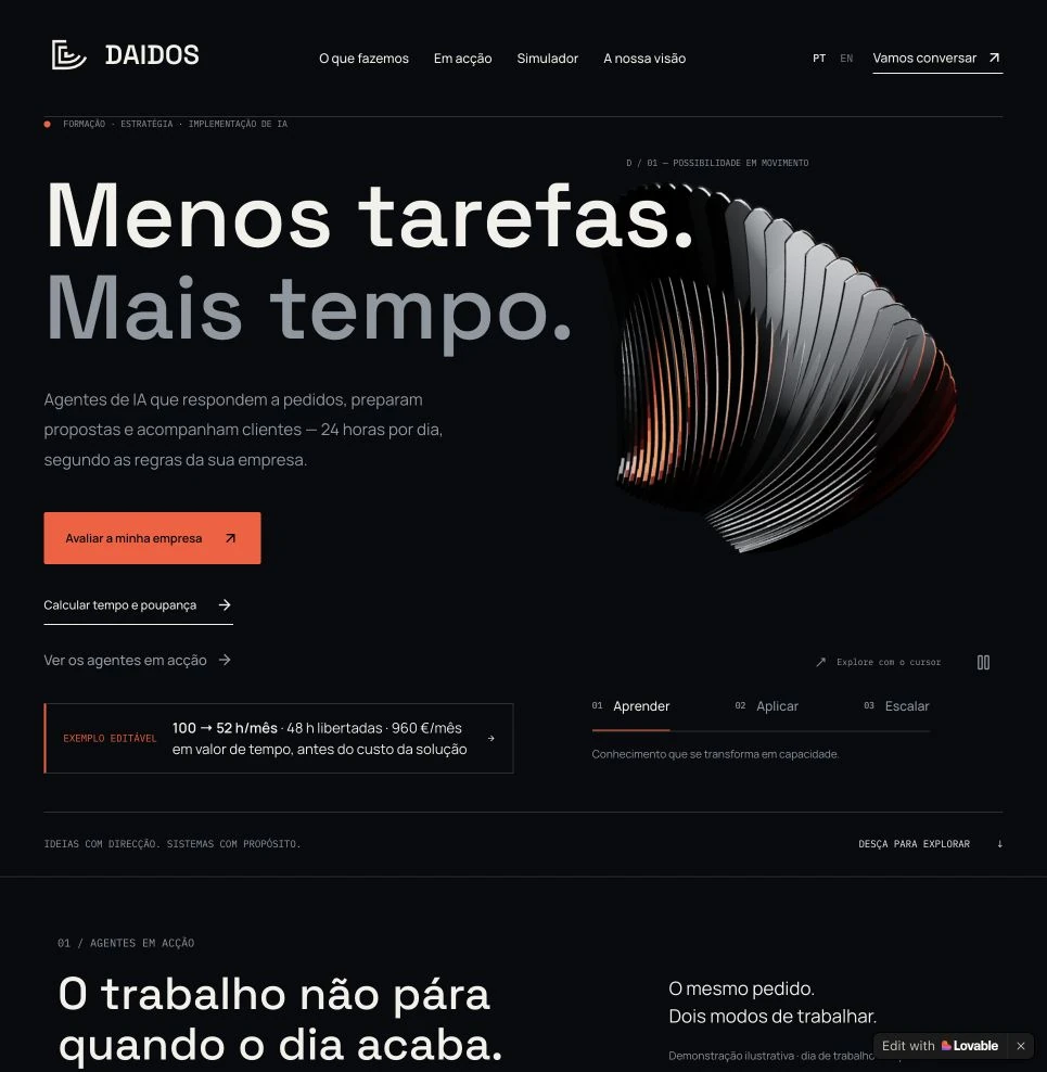 Captura real da página inicial de DAIDOS, fornecida por Pedro